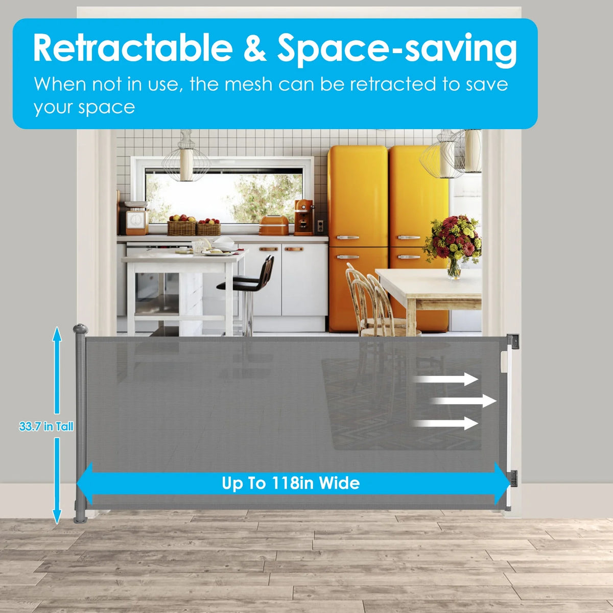 Extra Wide Retractable Baby Gate 118" x 33" J906590