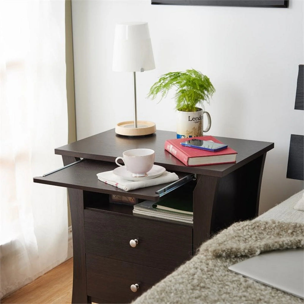 Wood 2-Drawer End Table with Tray in Espresso J31103