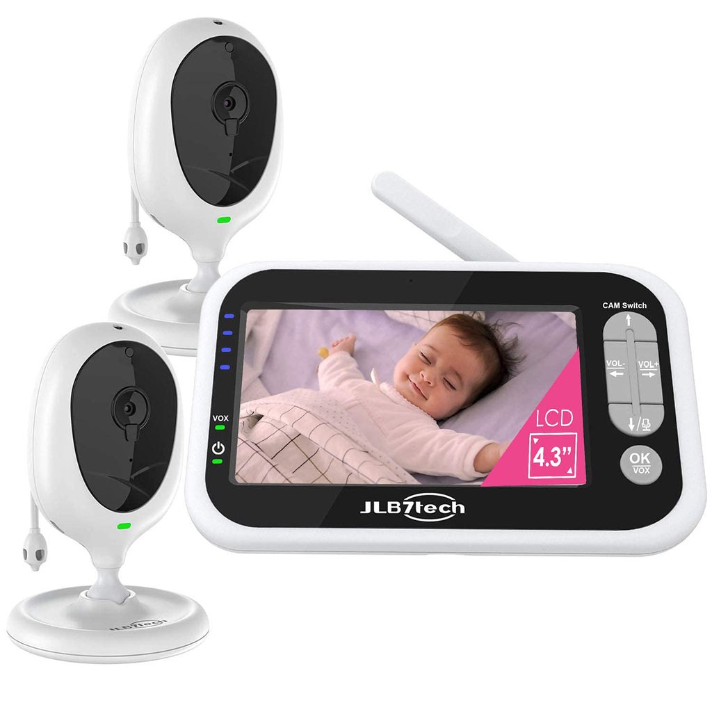 Video Baby Monitor with 2 Digital Cameras, 4.3 LCD Display, Automatic Night Vision, Two-Way Talkback, Temperature Detection, Vox, Zoom in Lens B382
