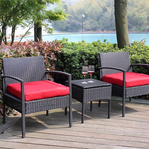 3 Piece Yellow Beige Wicker Bistro Set W841991