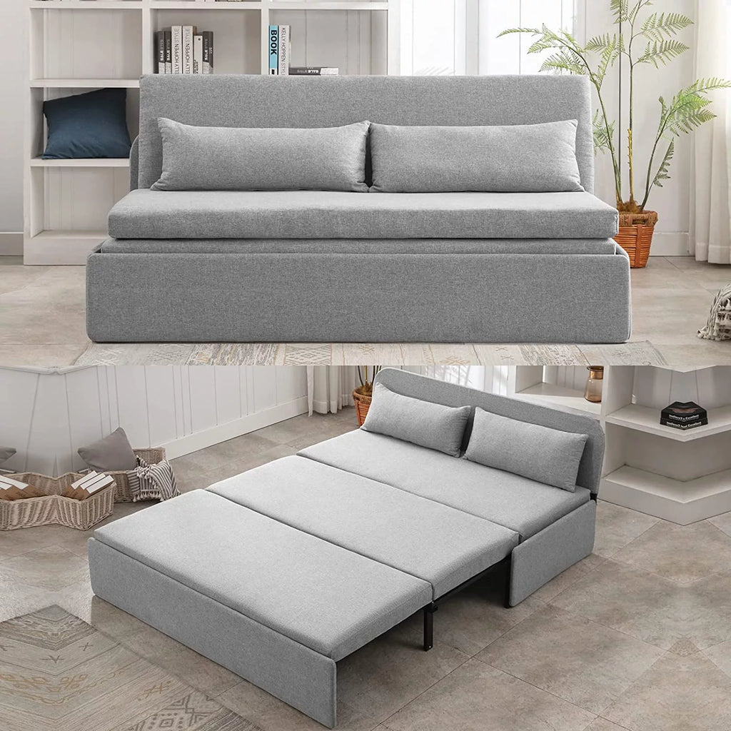 Queen Size Light Gray Linen Convertible Sofa Bed W270