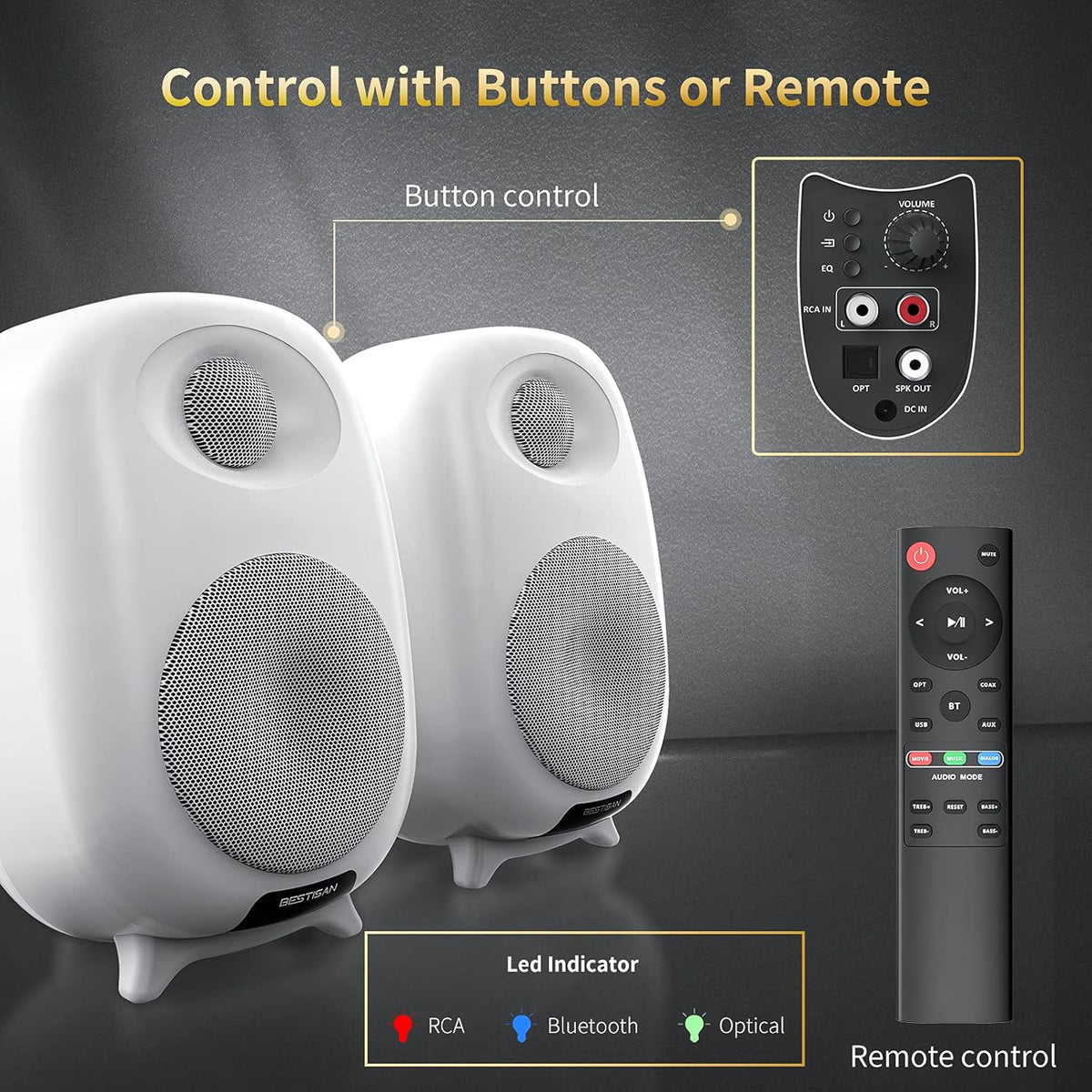Bookshelf Speakers with Bluetooth 5.0 and Optical Input Y30177