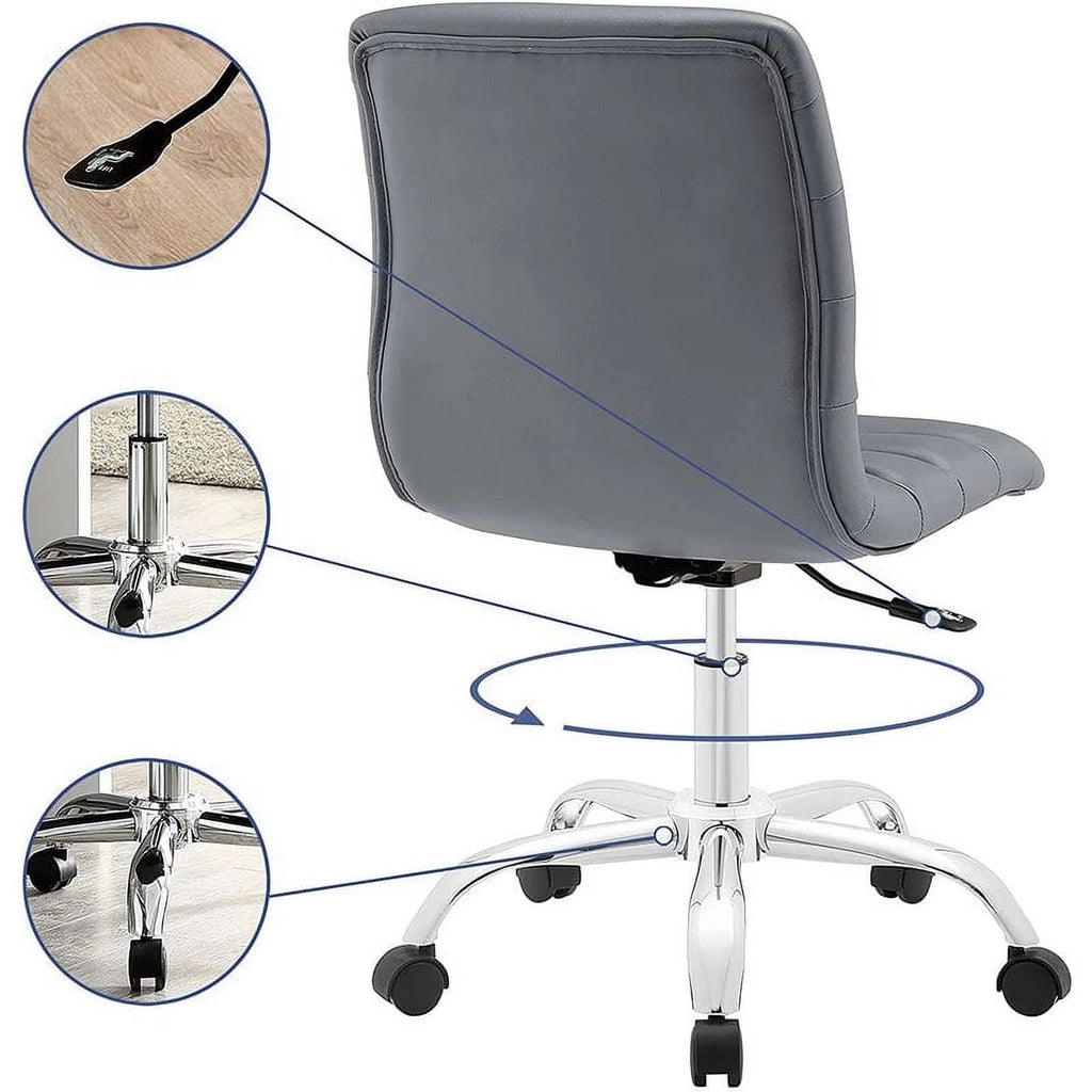 Gray Vinyl Nylon Mid-Back Armless Swivel Office Chair O32532