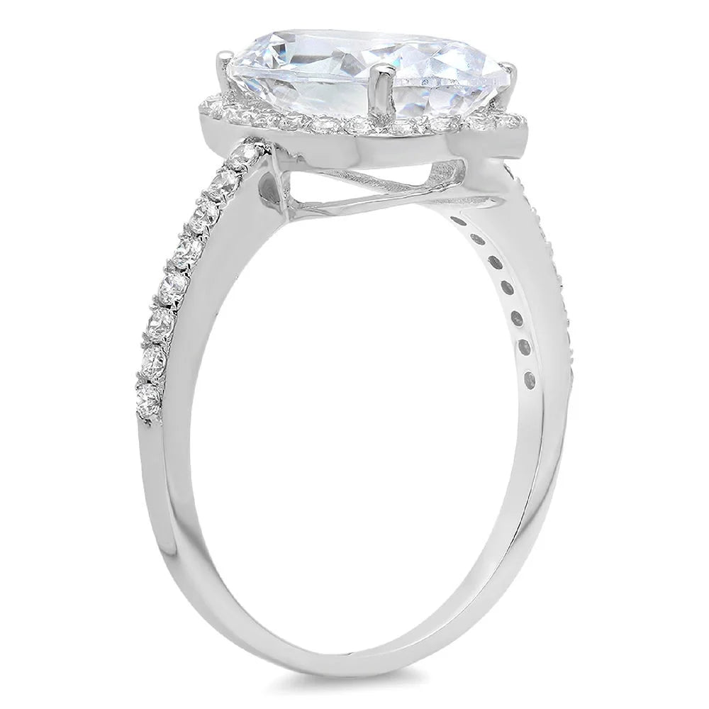 18K White Gold Halo Engagement Ring with Crystal side stones B50636