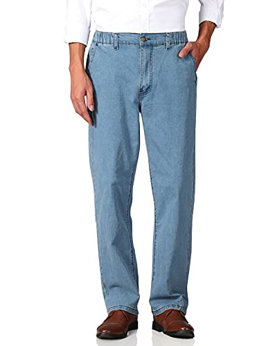 Mens Elastic Waist Jeans Relaxed Fit with Zipper and Button L762