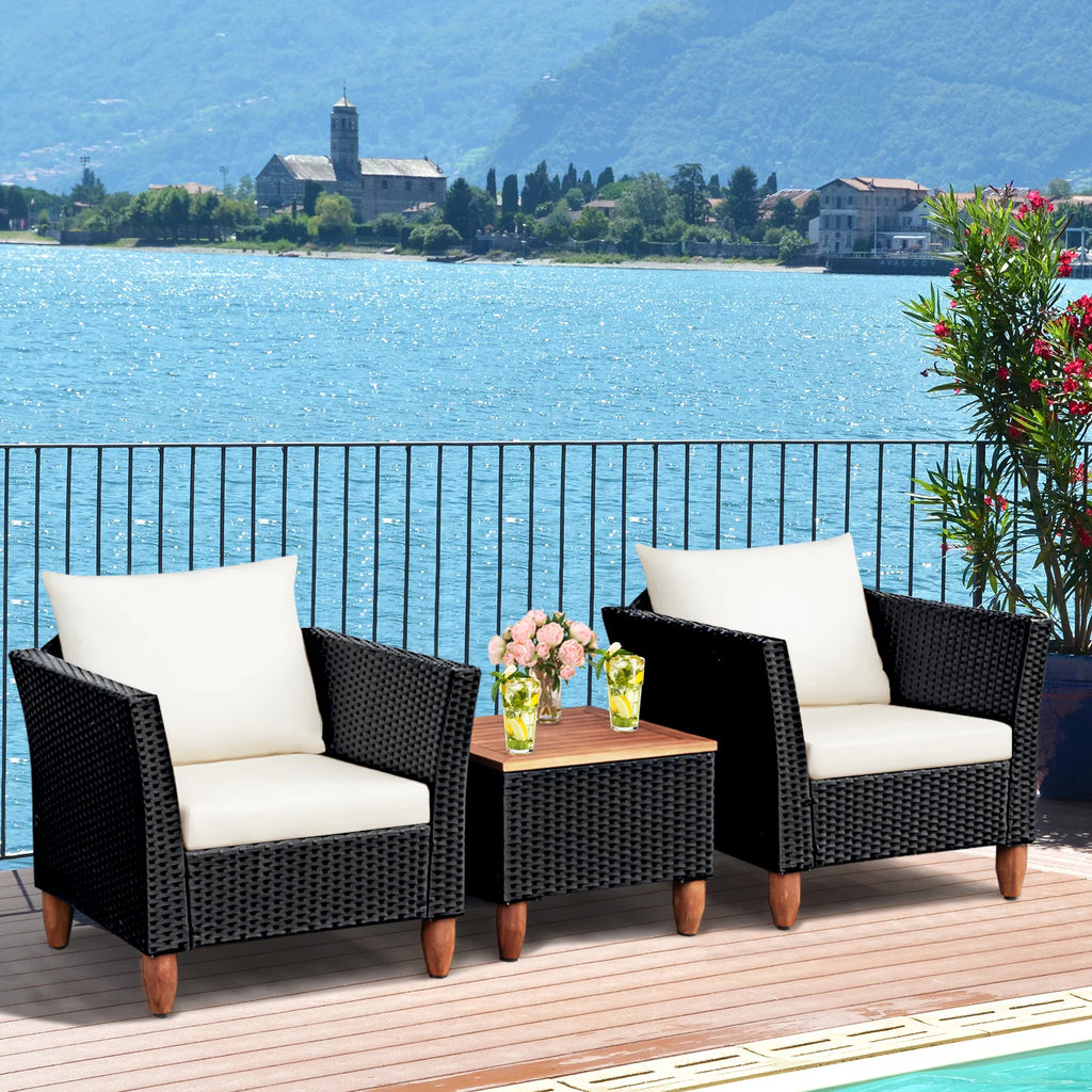 3-Piece Wicker Patio Furniture Set with Cushions & Coffee Table R707187