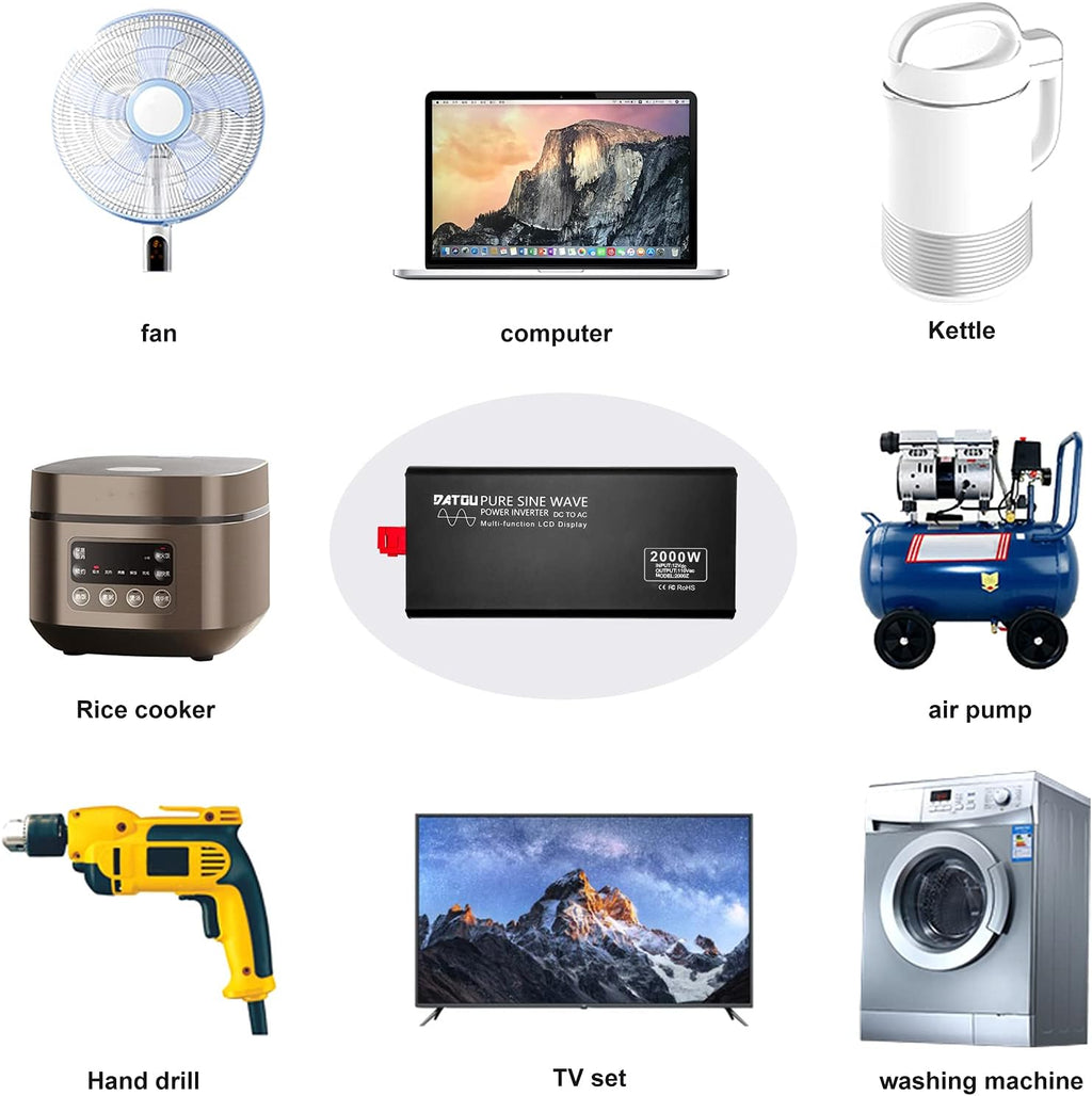 1000W Pure Sine Wave Power Inverter DC 12V to 110V AC with Remote Control and LCD Display X99317