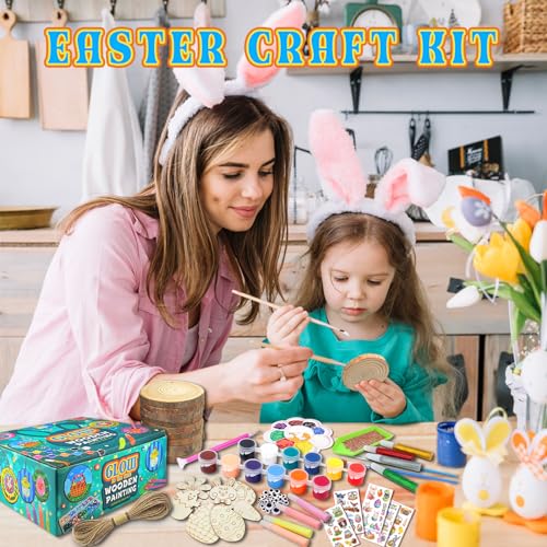 Kids Wooden Painting Kit Glow in The Dark Arts Crafts Wood Slice Craft Activities Kits E24705