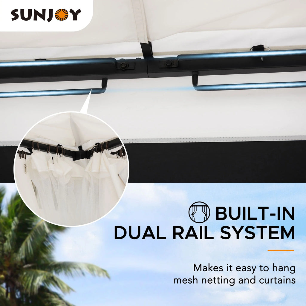 Black and White Steel Gazebo with Mosquito Netting R261540
