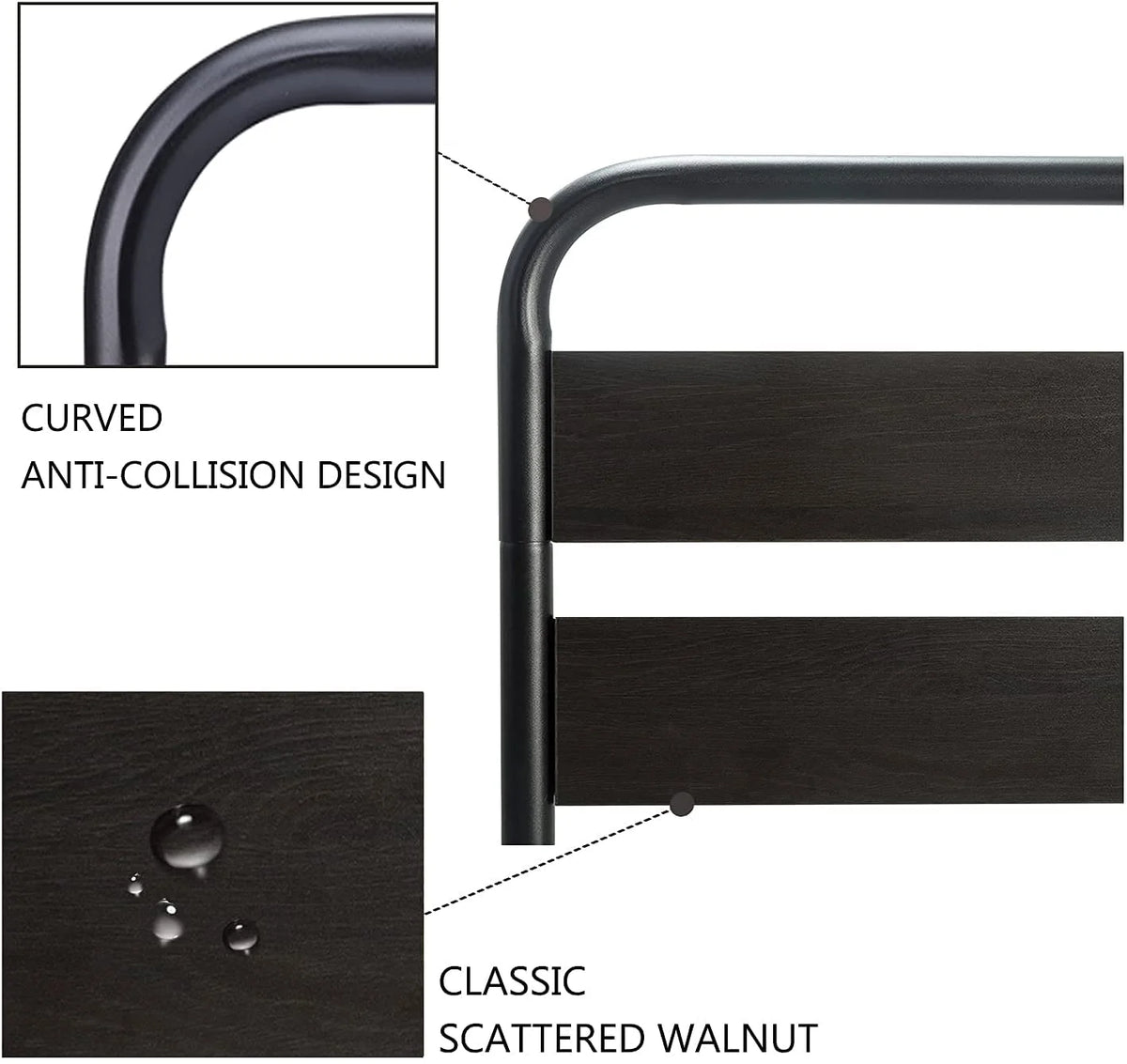 Full Size Metal Platform Bed Frame with Wooden Headboard & Footboard, Black R430