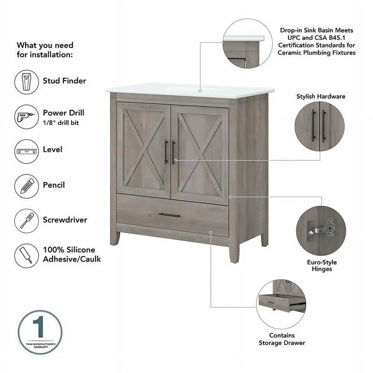 Driftwood Gray Bathroom Vanity with Sink J609