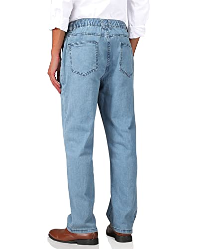 Mens Elastic Waist Jeans Relaxed Fit with Zipper and Button L762
