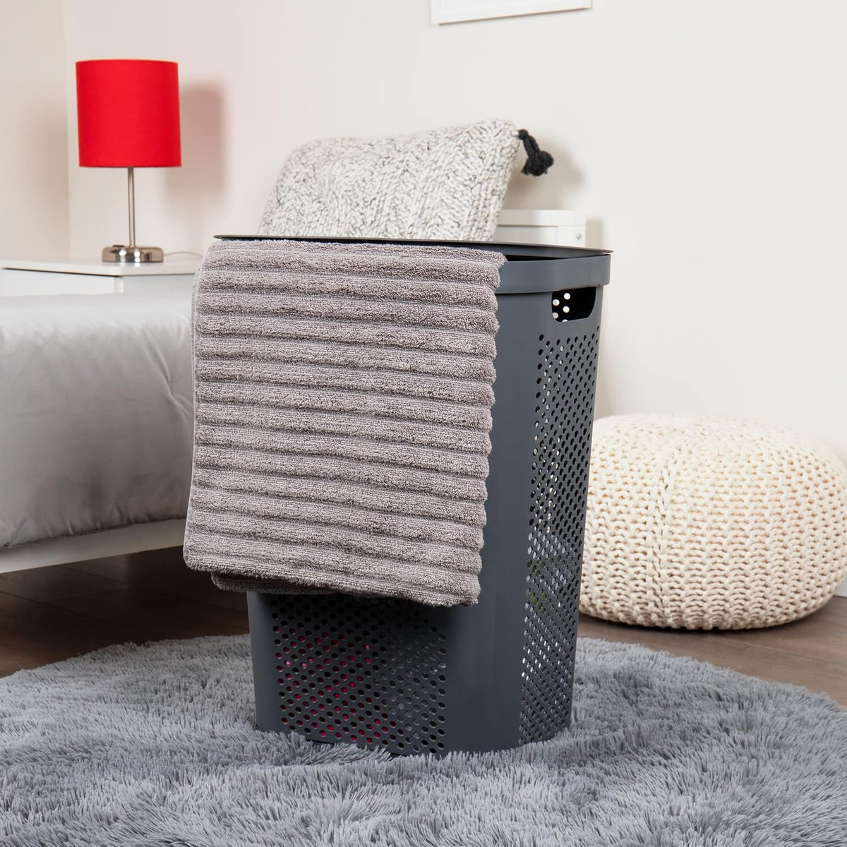 60L Slim Plastic Laundry Hamper with Lid, Gray E11319