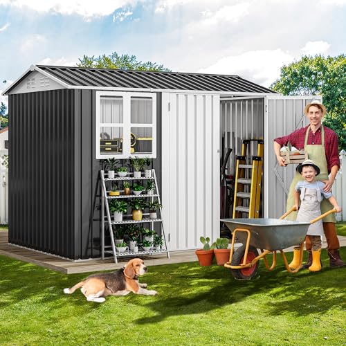 8x6ft Metal Outdoor Storage Shed with Window P433210