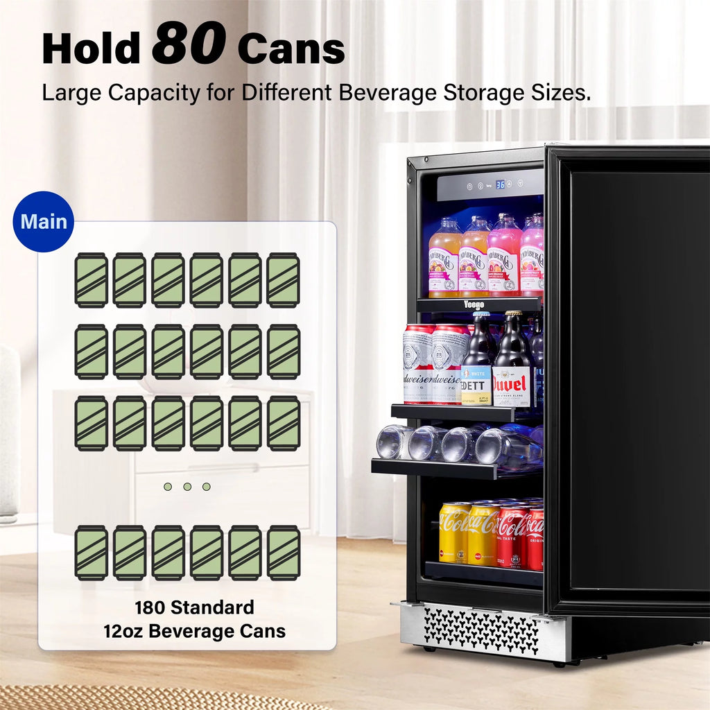15 Beverage Refrigerator 80 Cans Glass Door Lock O790832