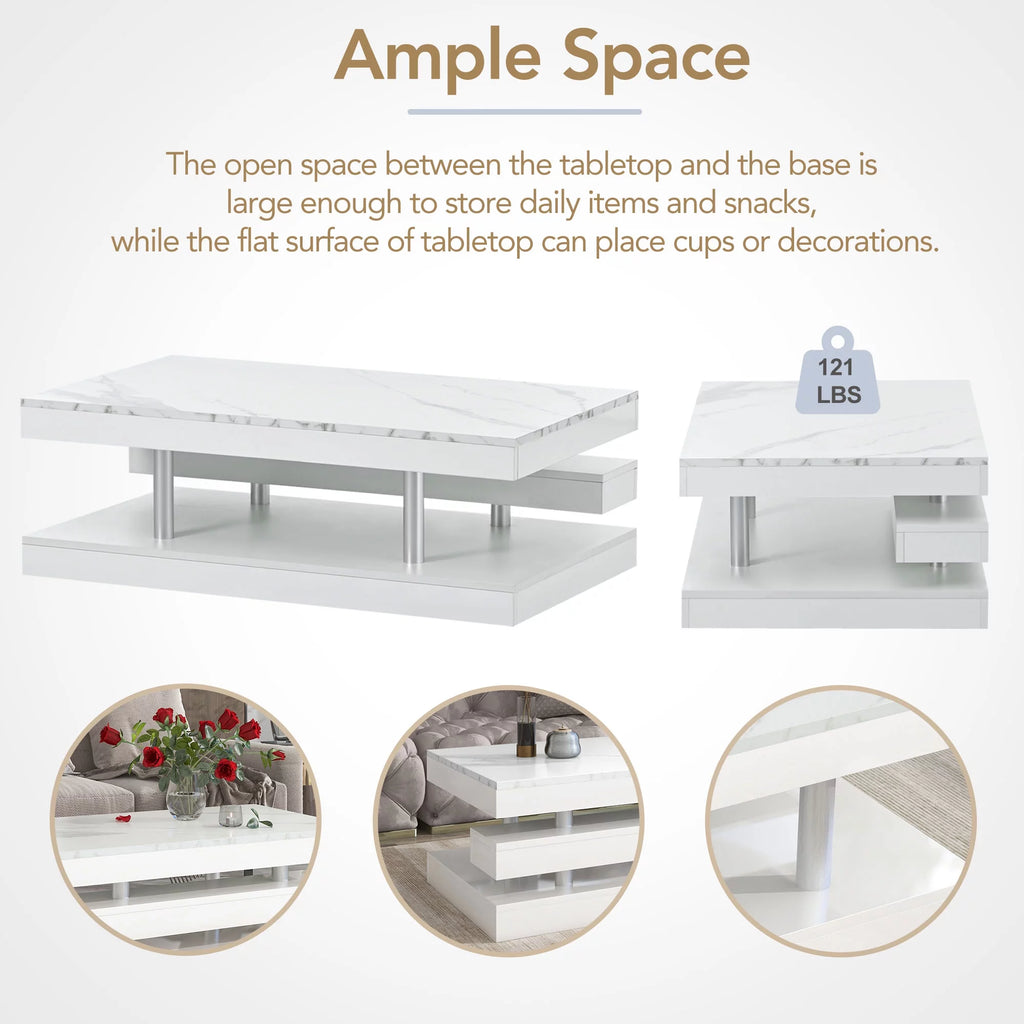 White 2-Tier Coffee Table with Silver Metal Legs Z9297