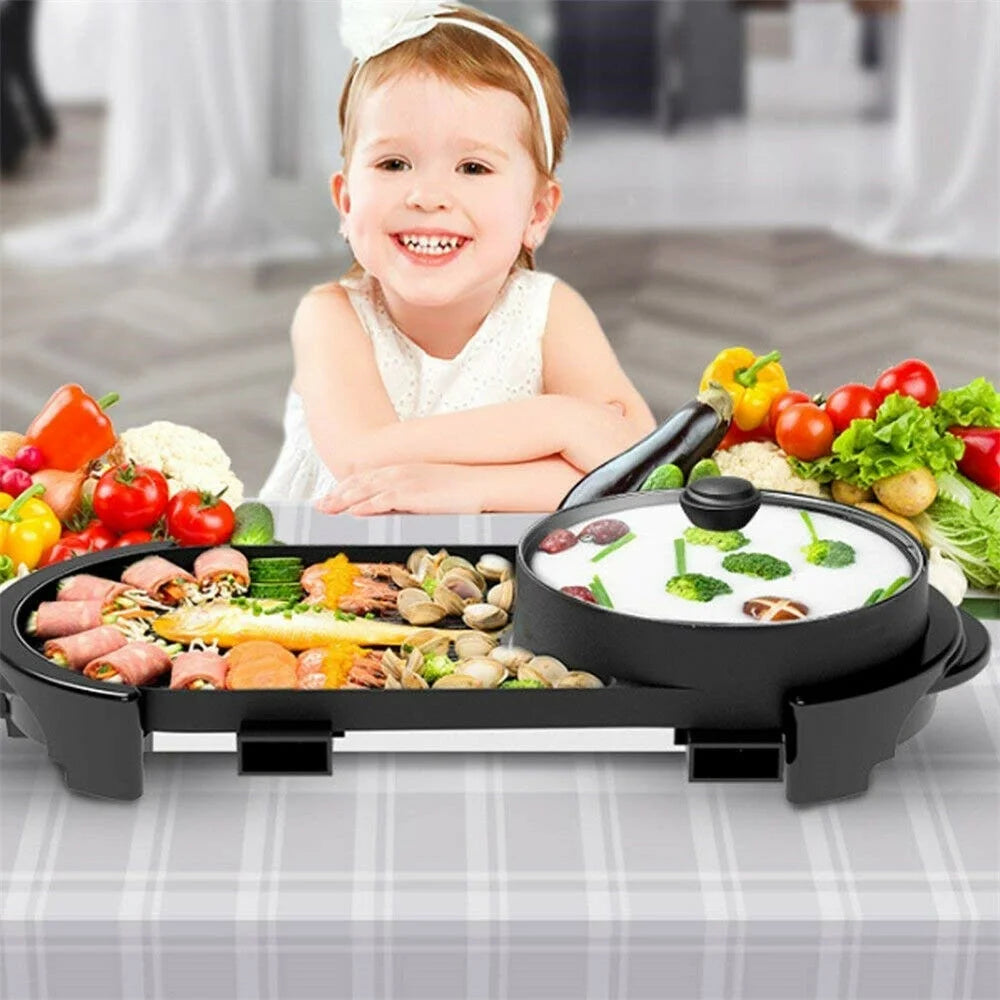 2 in 1 Portable Electric Hot Pot Barbecue Grill Non-Stick Pan B3988