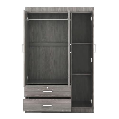 Gray Wood Armoire Wardrobe with Mirror D86329