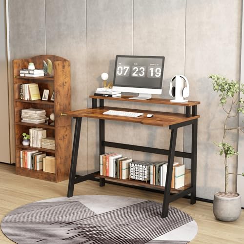 Black Compact Desk with Monitor Stand S27485