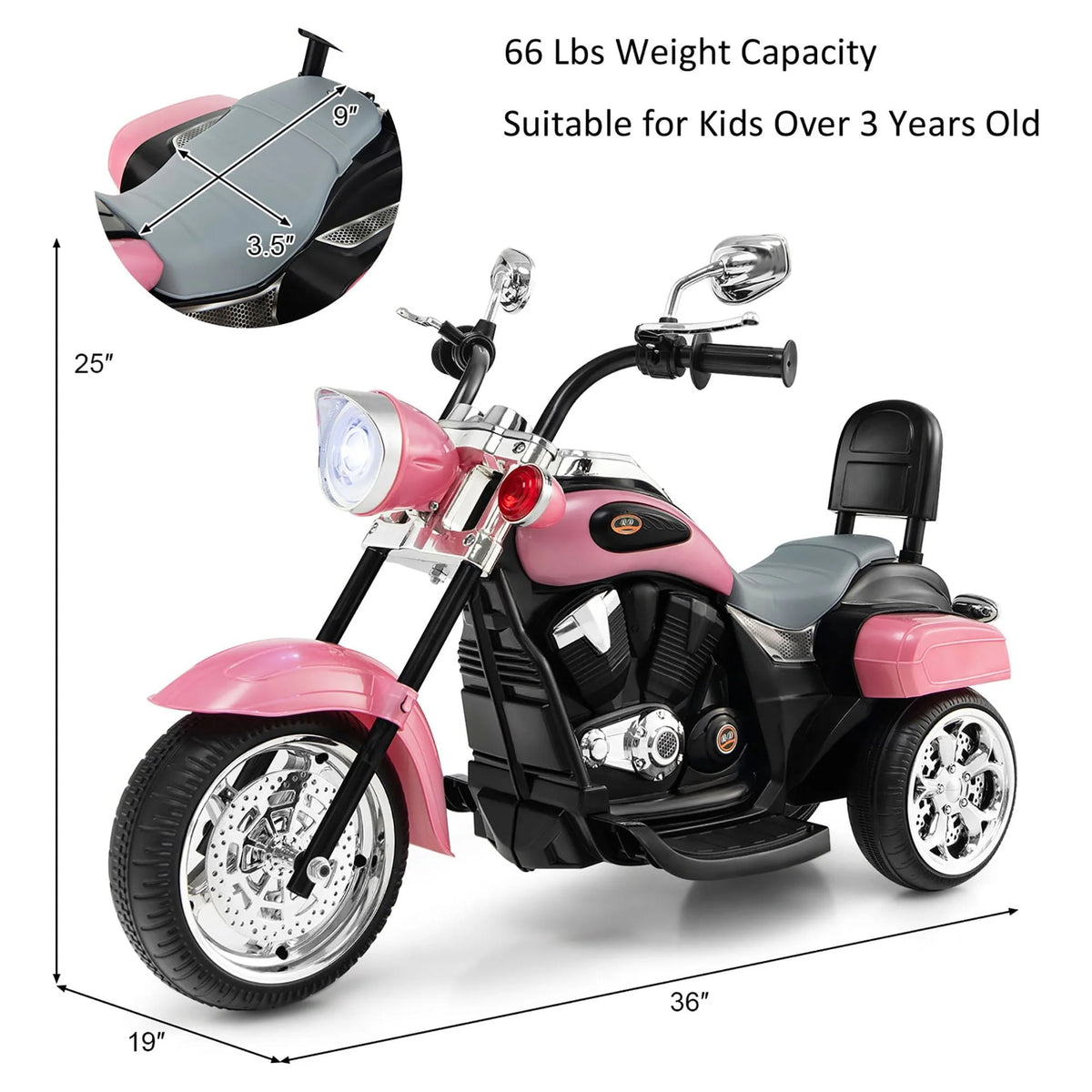 3 Wheel Kids Ride On Motorcycle 6V Battery Powered White Q178856