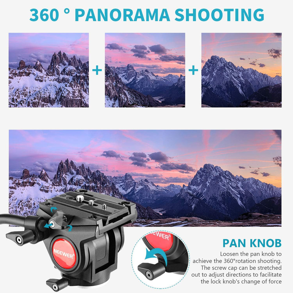 Metal Heavy Duty Video Camera Tripod Fluid Drag Pan Head with Sliding Plate, Pack of 2 D10267