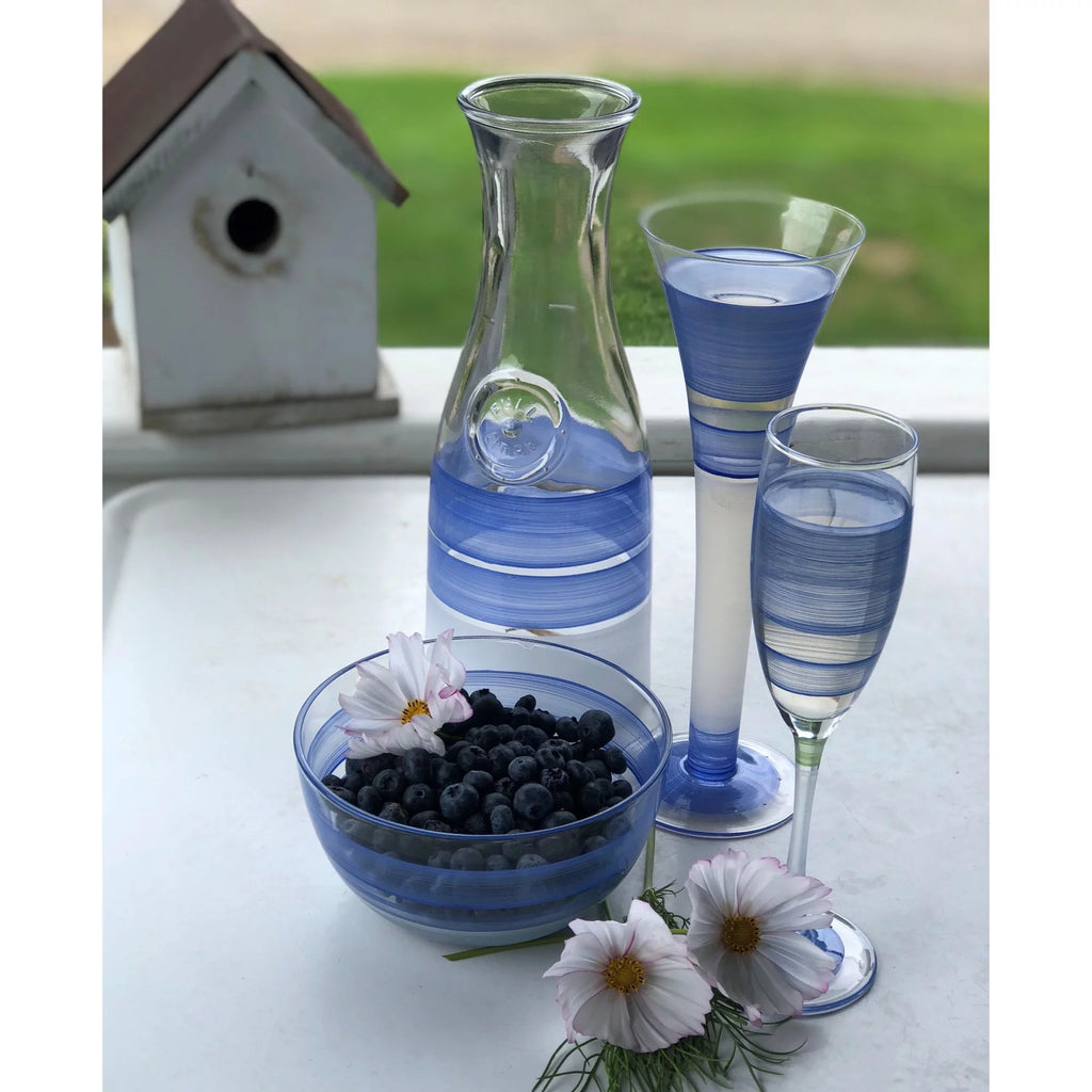 Blue and Clear Striped Wine Glasses Set of 2 T843928