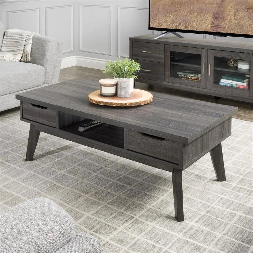 Dark Gray Engineered Wood Coffee Table with Drawers K36744