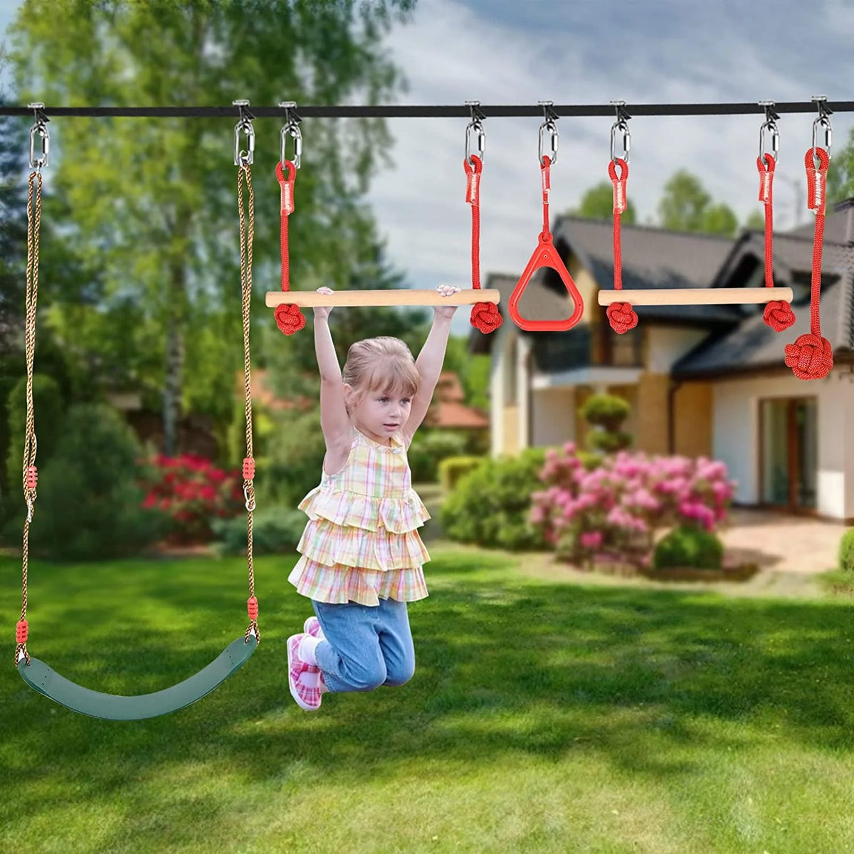 60ft Ninja Warrior Obstacle Course for Kids with Carry Bag H169468