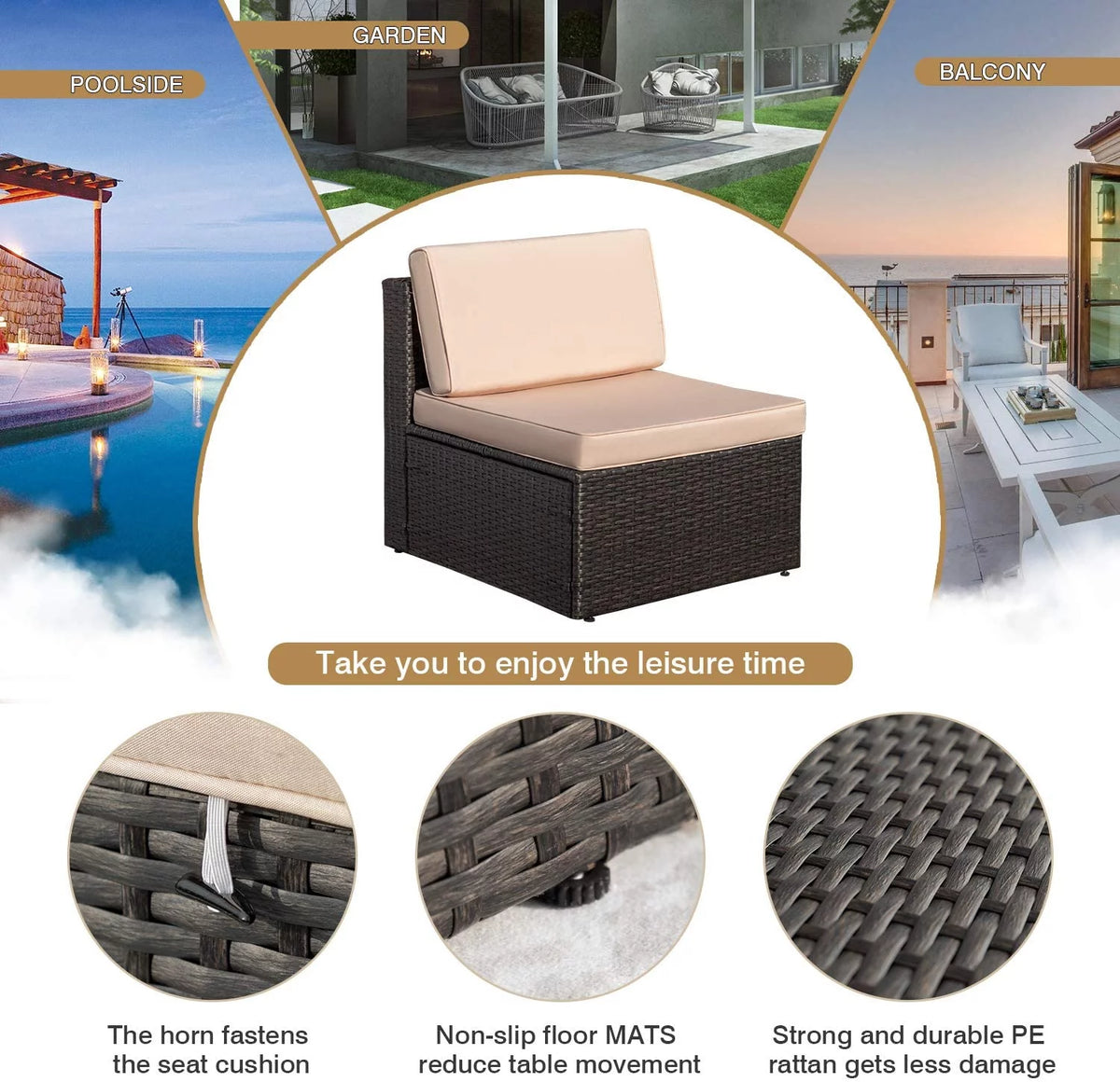 6 Pieces Wicker PE Rattan Sectional Sofa with Cushions I45822