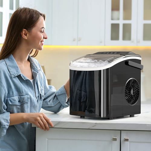 Countertop Portable Ice Maker Machine with Handle, Black I8204