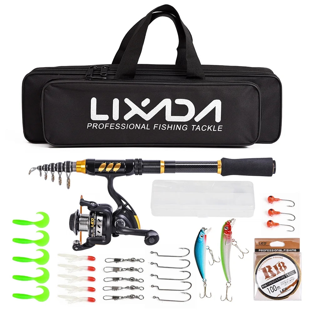 Carbon Fiber Telescopic Spinning Fishing Rod Reel Combo P495