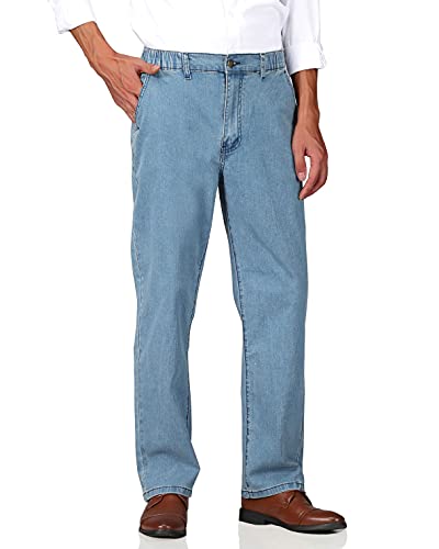 Mens Elastic Waist Jeans Relaxed Fit with Zipper and Button L762