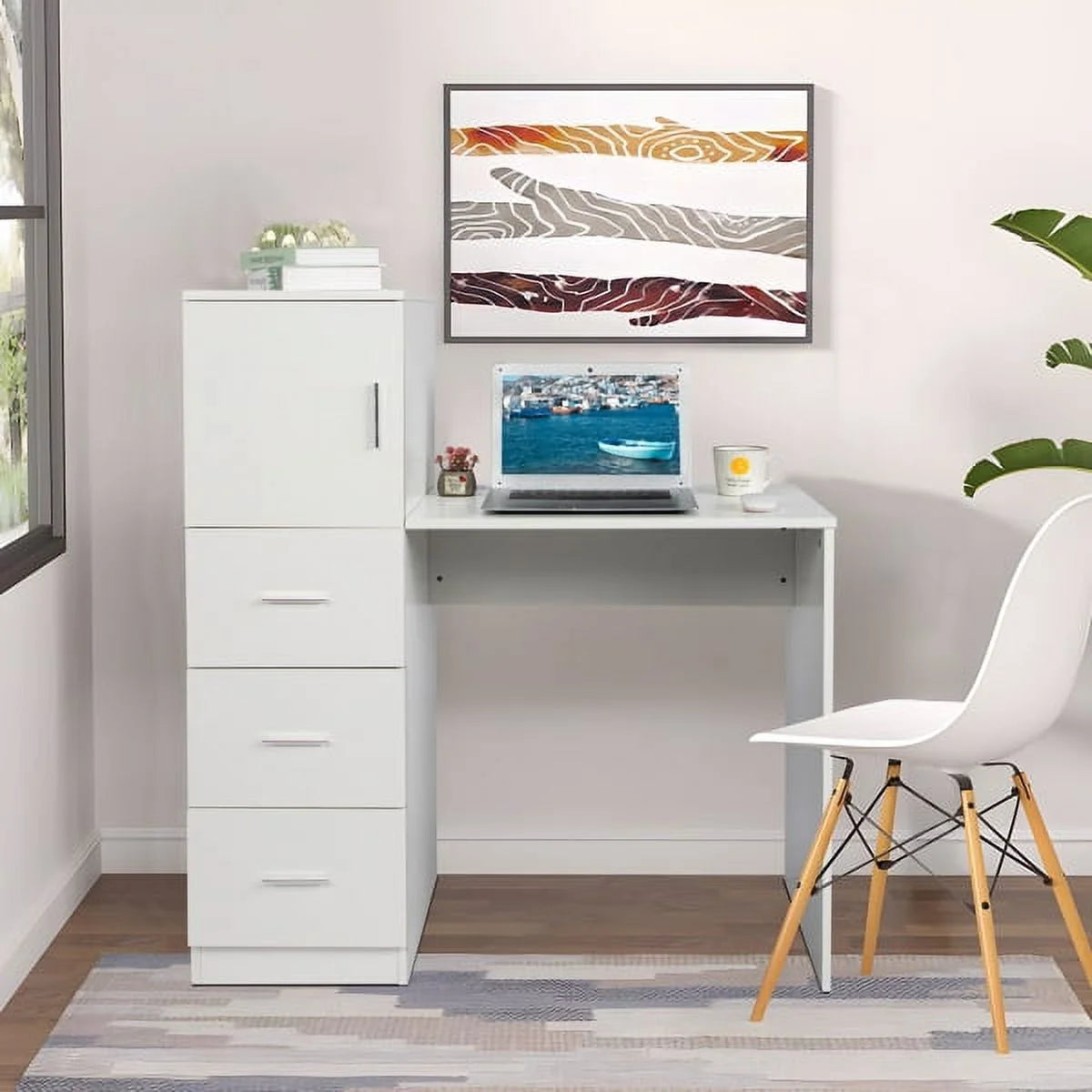 White Office Desk with 3 Storage Drawers J782779