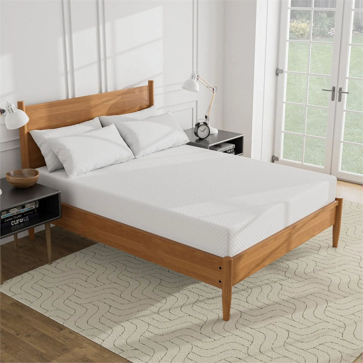 Solid Wood Queen Platform Bed with Memory Foam Mattress P925
