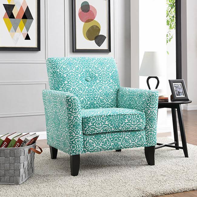 Button Tufted Arm Chair Gold Damask P130