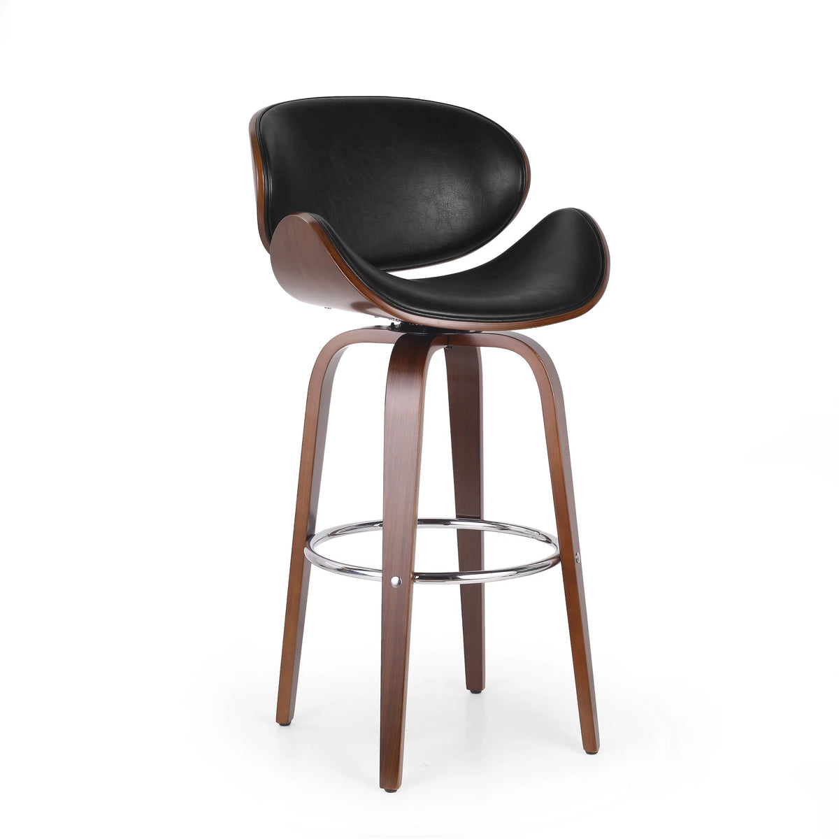 Mid Century Modern Faux Leather Wood Swivel Barstool W9005