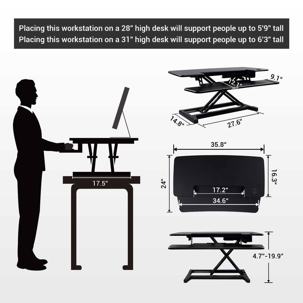 Black electric standing desk converter J148