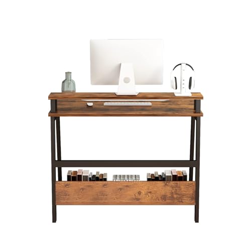 Black Compact Desk with Monitor Stand S27485