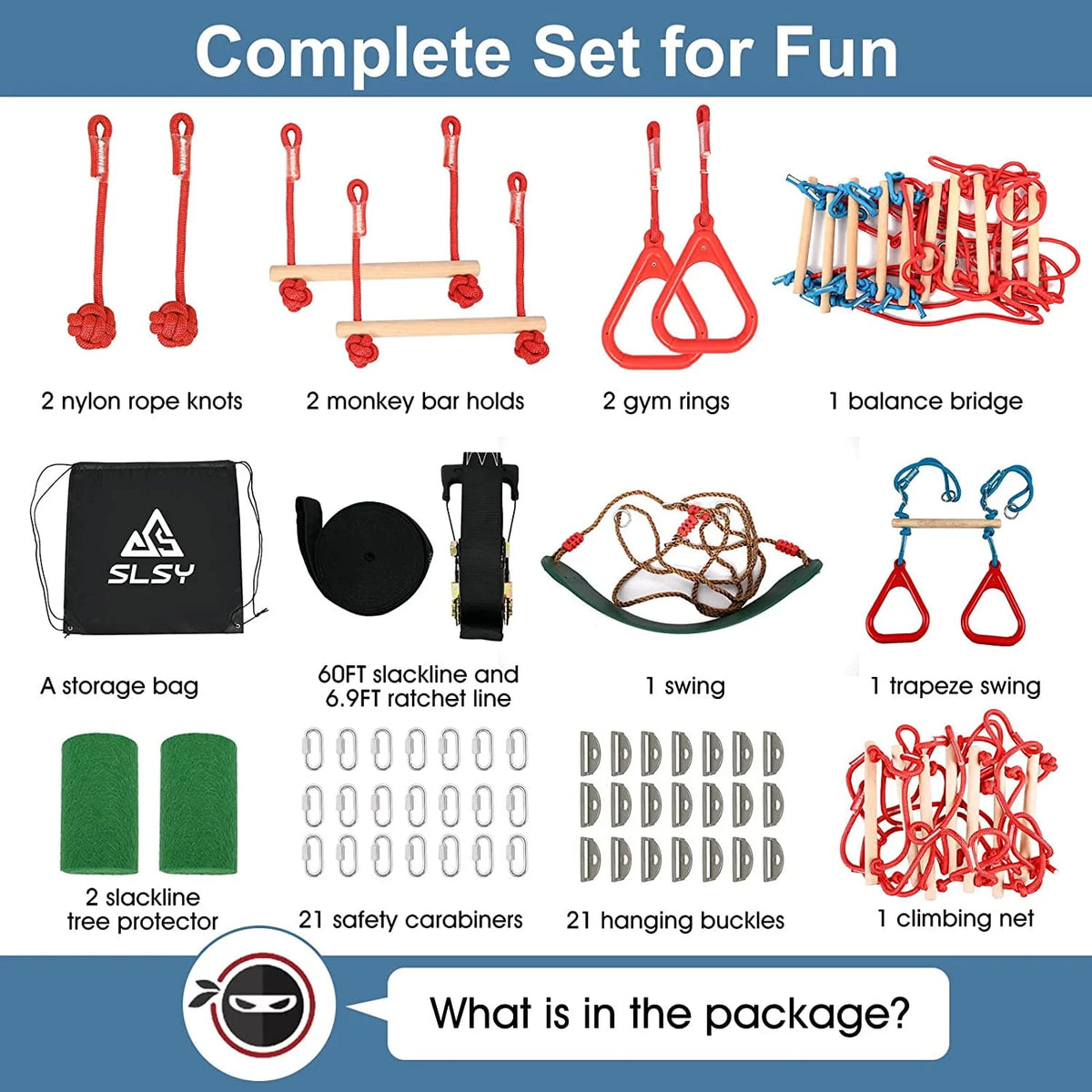 60ft Ninja Warrior Obstacle Course for Kids with Carry Bag H169468