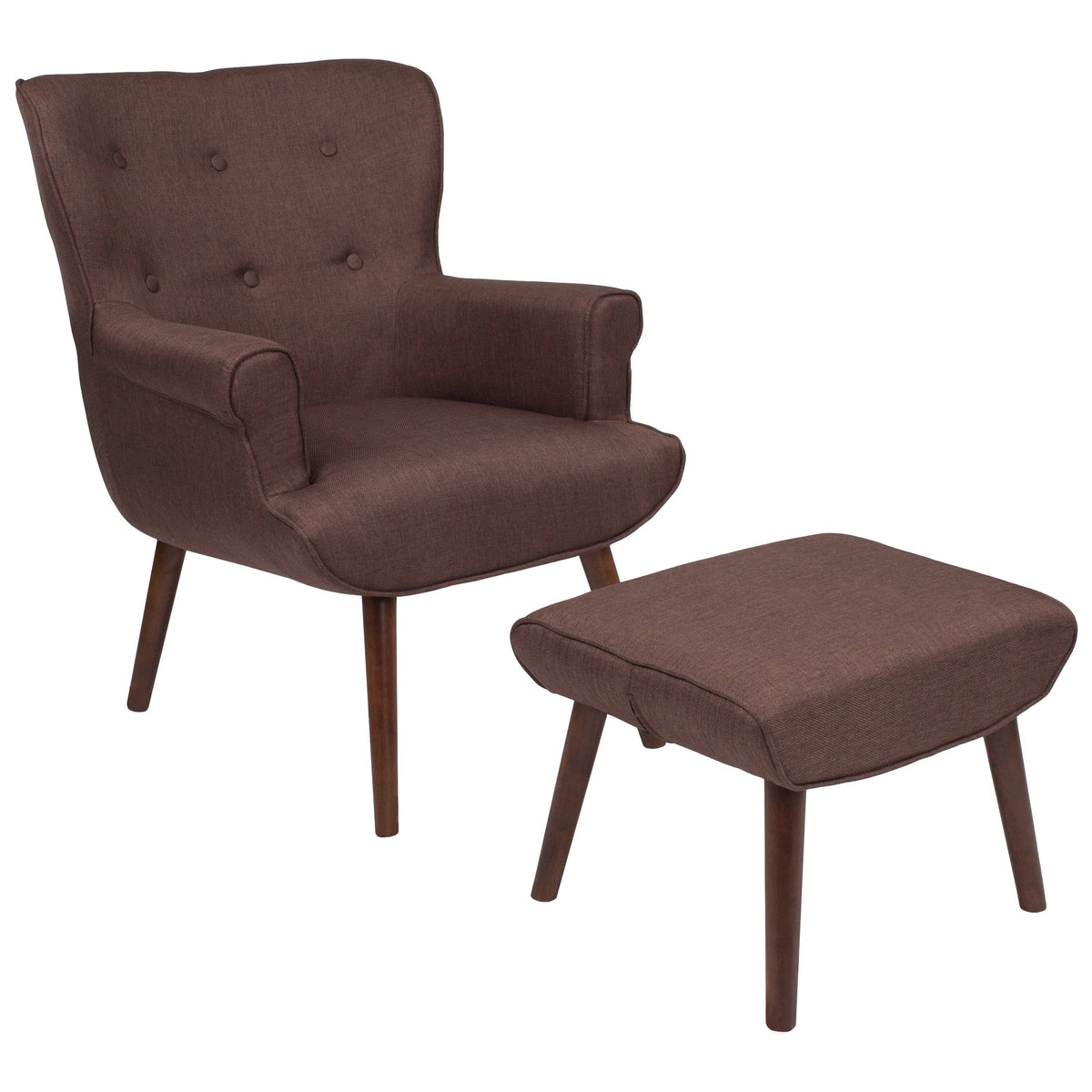 Light Gray Fabric Upholstered Wingback Chair with Ottoman B905