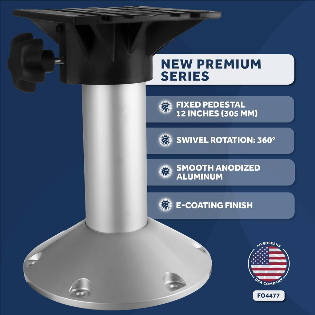 Fixed Height 12 Inches 360 Degree Marine-Grade Aluminum Boat Seat Pedestal P3133