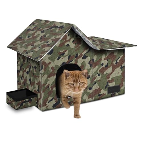 Large Weatherproof Collapsible Cat House with Removable Soft Mat and Bowl I423