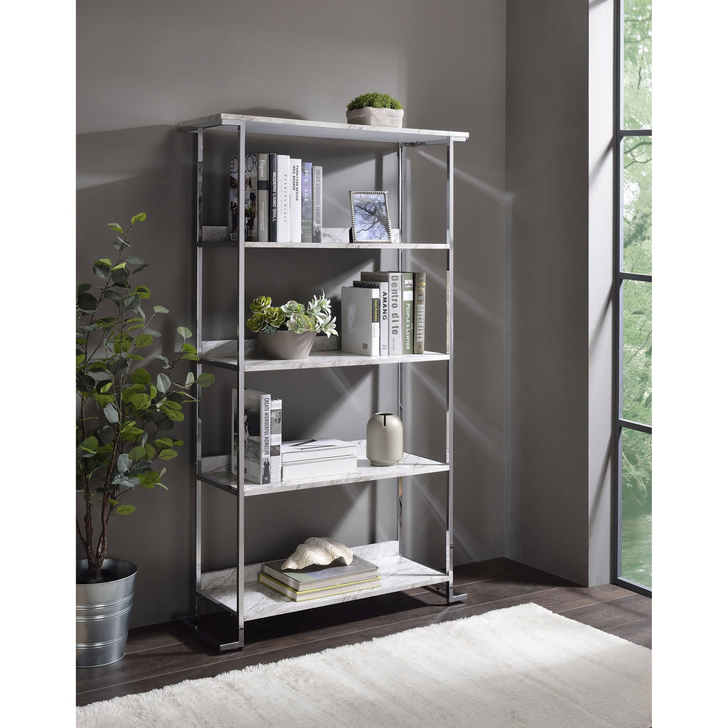 White Printed Faux Marble Bookcase J42509