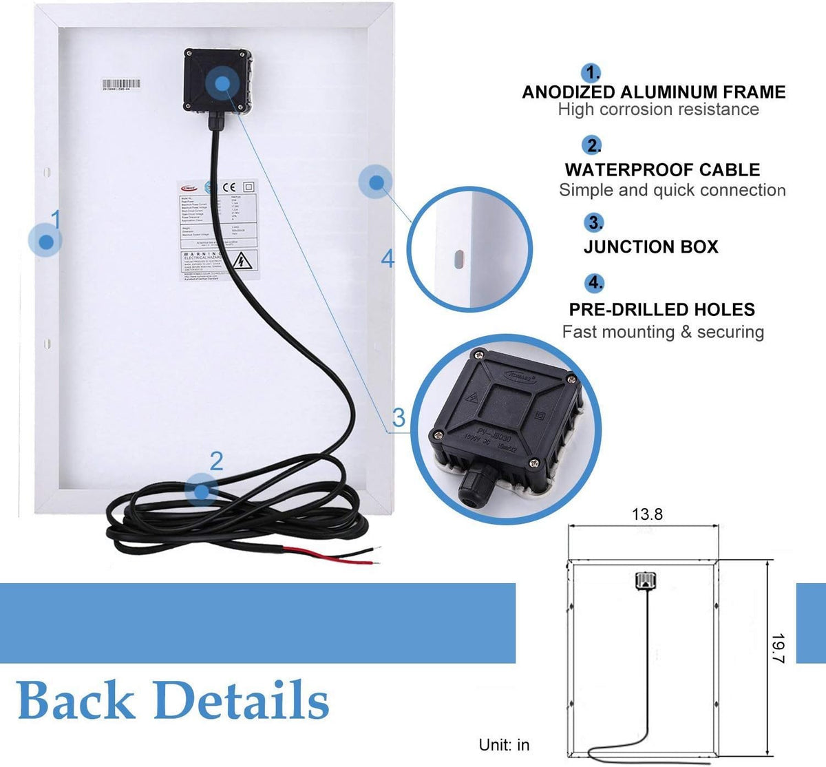 20 Watts 12Volts Polycrystalline Solar Panel with 3Amp Solar Charge Controller and 3ft Crocodile Clip Cables T412721