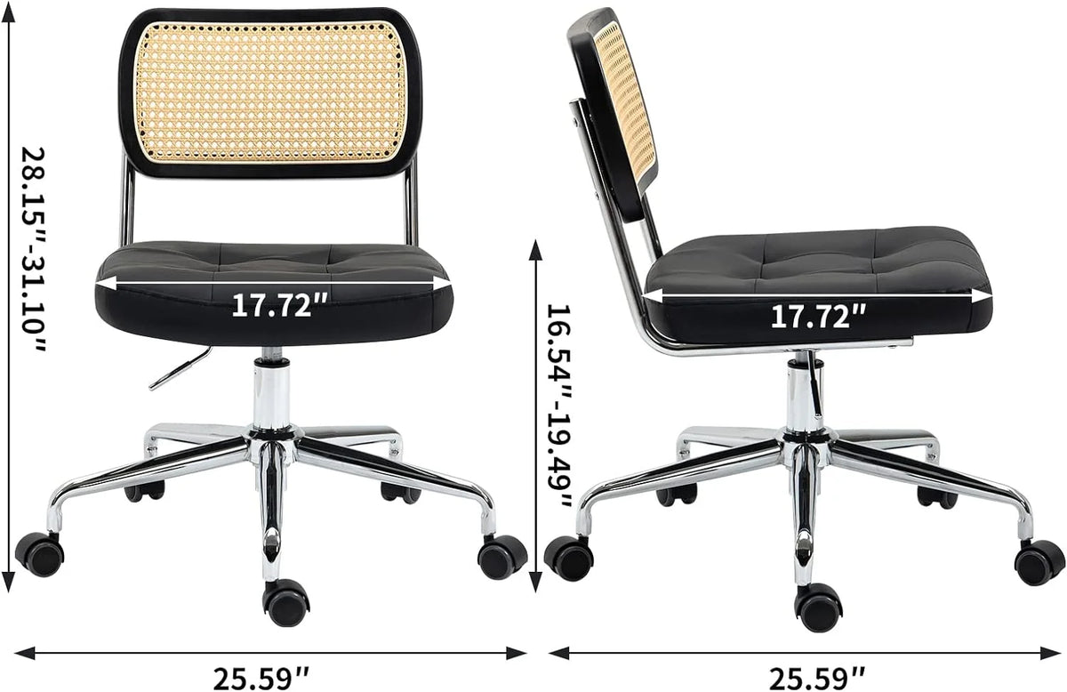 Black Leather Rattan Back Adjustable Swivel Office Chair W836