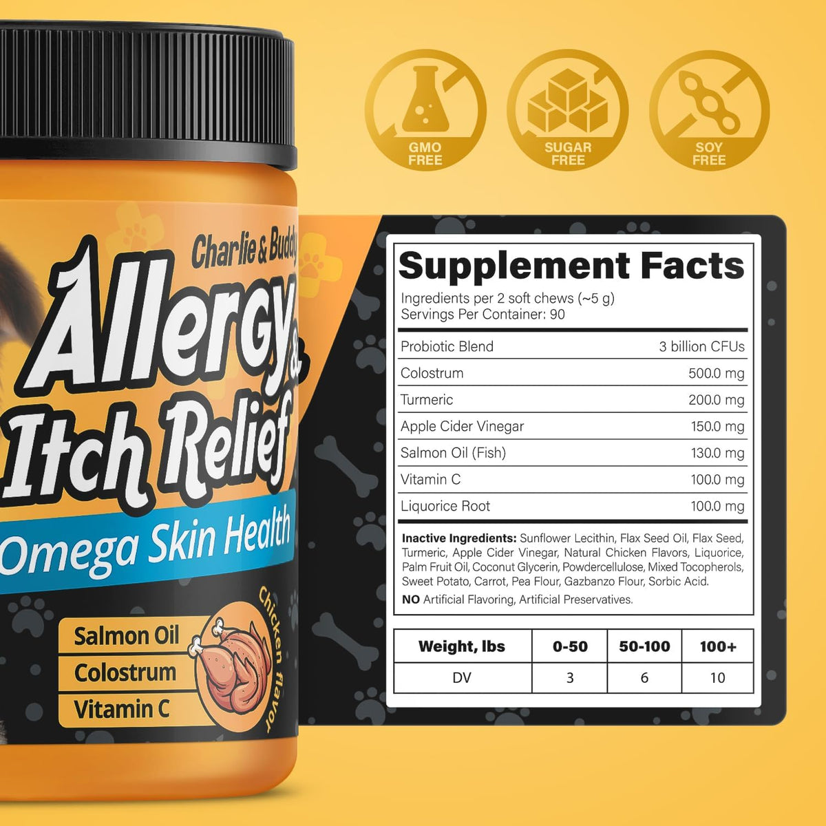 90 Soft Chews Chicken Flavor Dog Allergy Chews with Omega 3 Fish Oil G41193