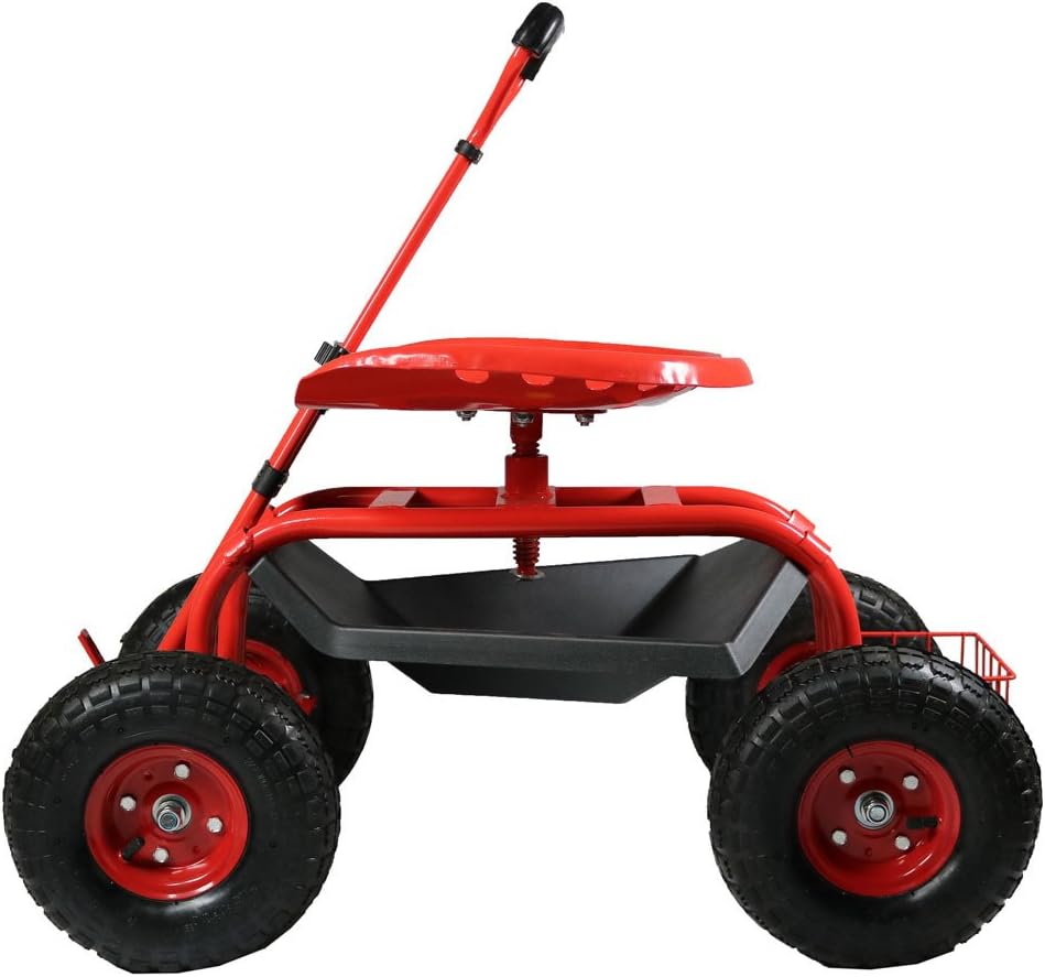Blue Garden Cart with Swivel Seat and Utility Basket H3342