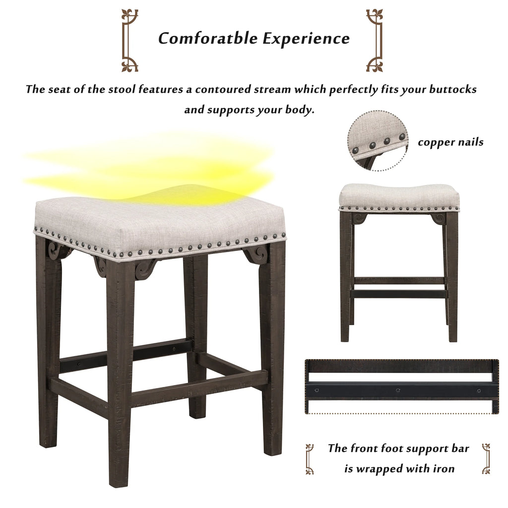 3-Piece Solid Wood Counter Height Dining Set with 2 Saddle Stools E4841