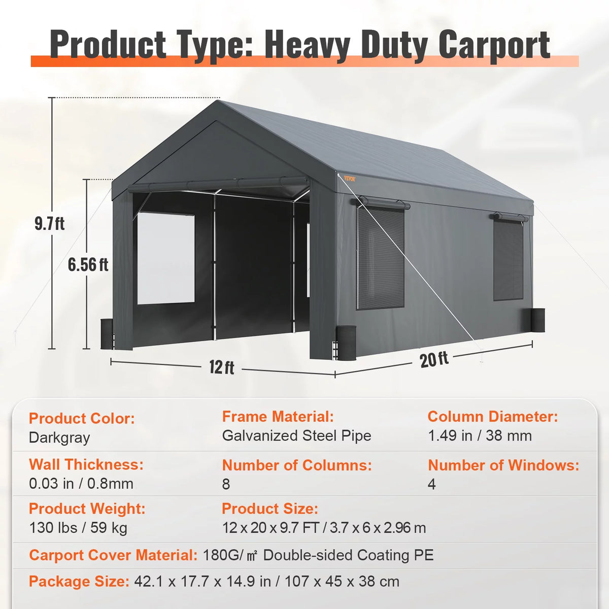 12x20ft 8 Legs Carport U126