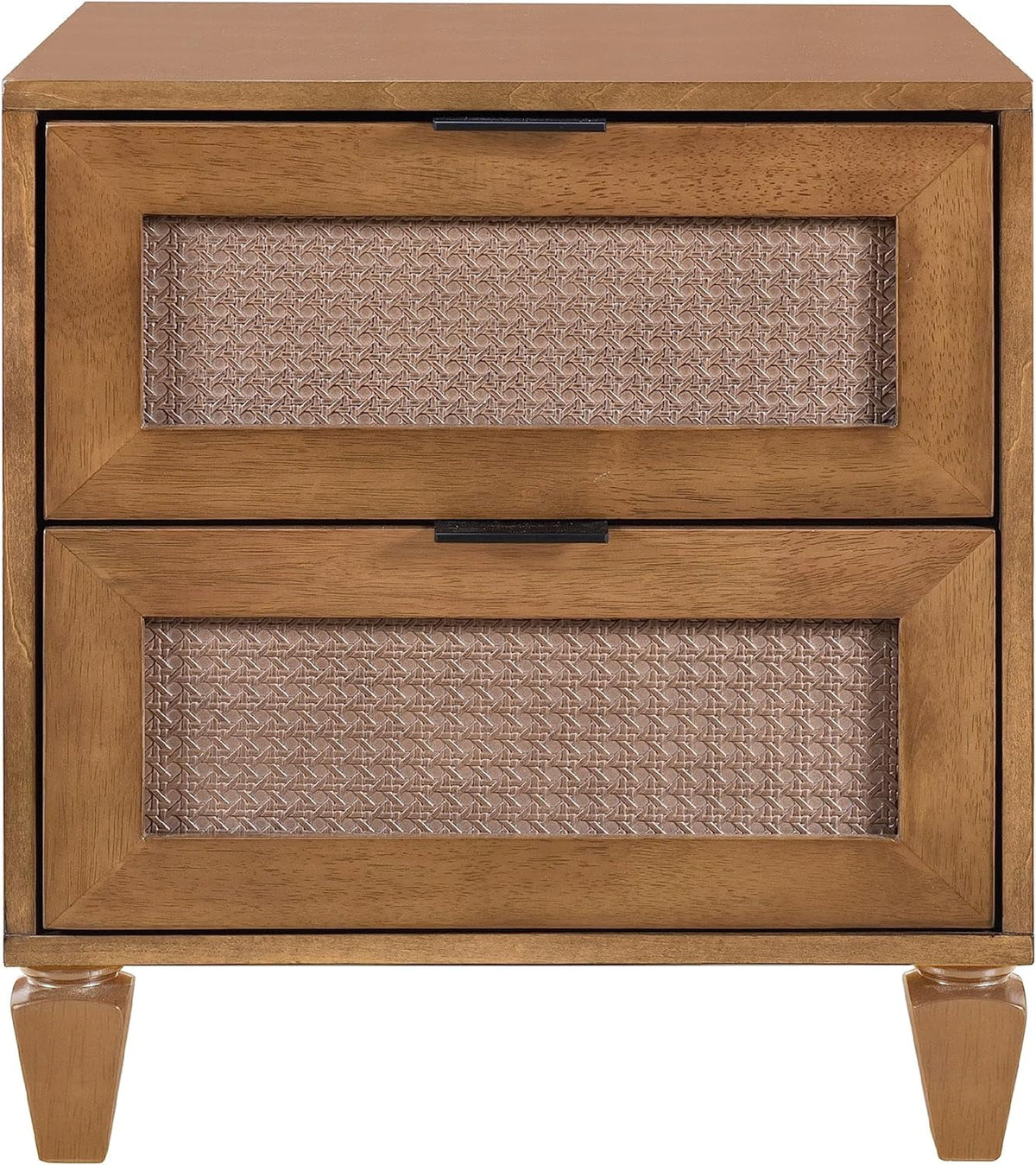 Walnut Rattan 2-Drawer Nightstand I47781